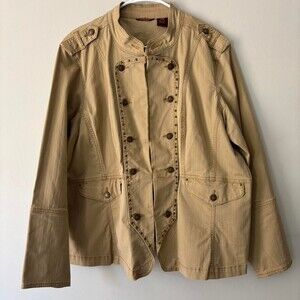 Y2K Fairycore Tan Denim Beaded Beige Whimsical Midi Retro Jacket - Size 2X Tall